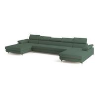 WOHNLANDSCHAFT VIVENTE Grün Boucle-Stoff mit Schlaffunktion - Grün, Holz (410/89/190cm) - MASSENO