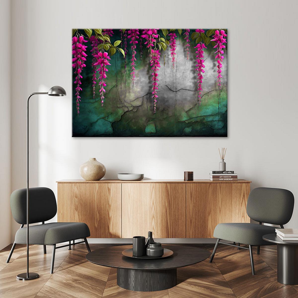 LEINWANDBILD Hängende Blumen 60x40cm - Grün, Textil (60/40cm) - Feeby