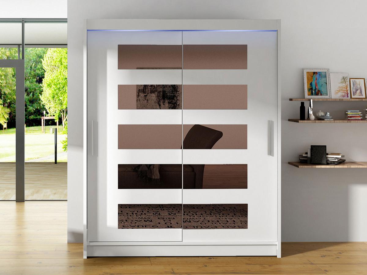 SCHWEBETÜRENSCHRANK Westa V, mit RGB LED Beleuchtung - Silberfarben/Weiß, Holzwerkstoff/Metall (150/200/58cm) - MIRJAN24