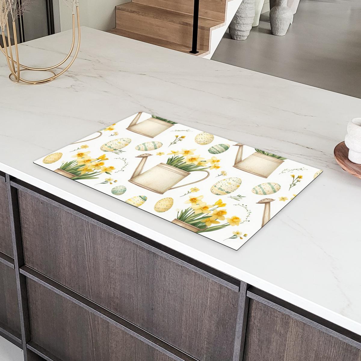 HERDABDECKPLATTE Gießkanne - Blumen - Eier Induktionsmatte 83x51 cm - Weiß, Kunststoff (83/51.5/0.2cm) - MuchoWow