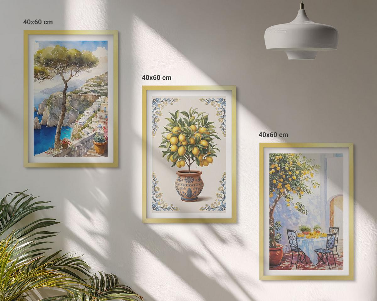 BILDER SET 3er Set - 40x60 cm Goldrahmen - Tisch aus Zitronenbaum - Goldfarben, Kunststoff (40/60cm) - TULUP