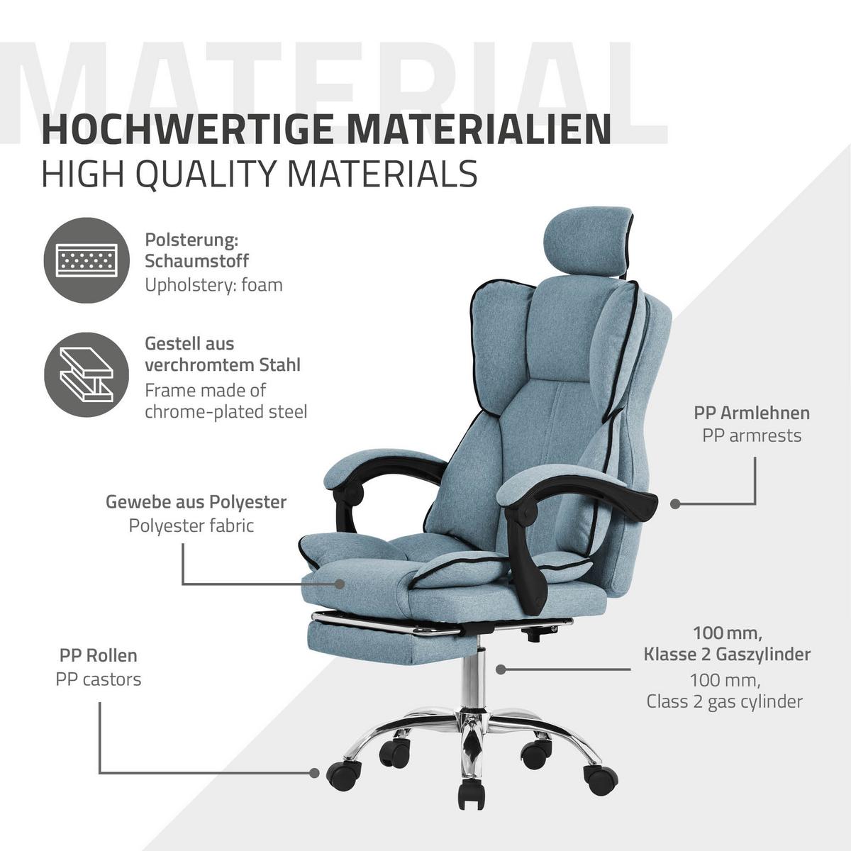 BÜROSTUHL Blau - Blau/Silberfarben, Kunststoff/Metall (66/130.5/59cm) - ML-DESIGN