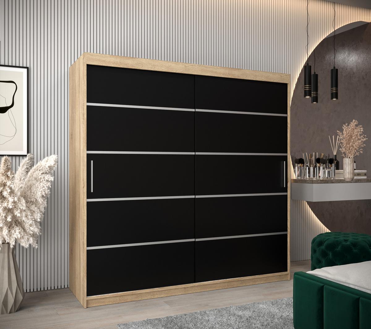 SCHWEBETÜRENSCHRANK 200/250/62 3-türig - Silberfarben/Schwarz, Holz/Kunststoff (250/200/62cm) - MÖBEL KRYSPOL