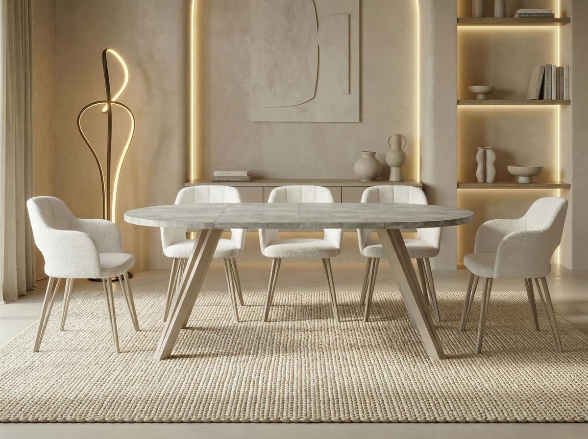 ESSTISCH Ravero runder ausziehbarer, Beton grau 100-180/100/77 cm - Kaschmir/Hellgrau, Holz/Holzwerkstoff (100/180/76.5cm) - WFL GROUP