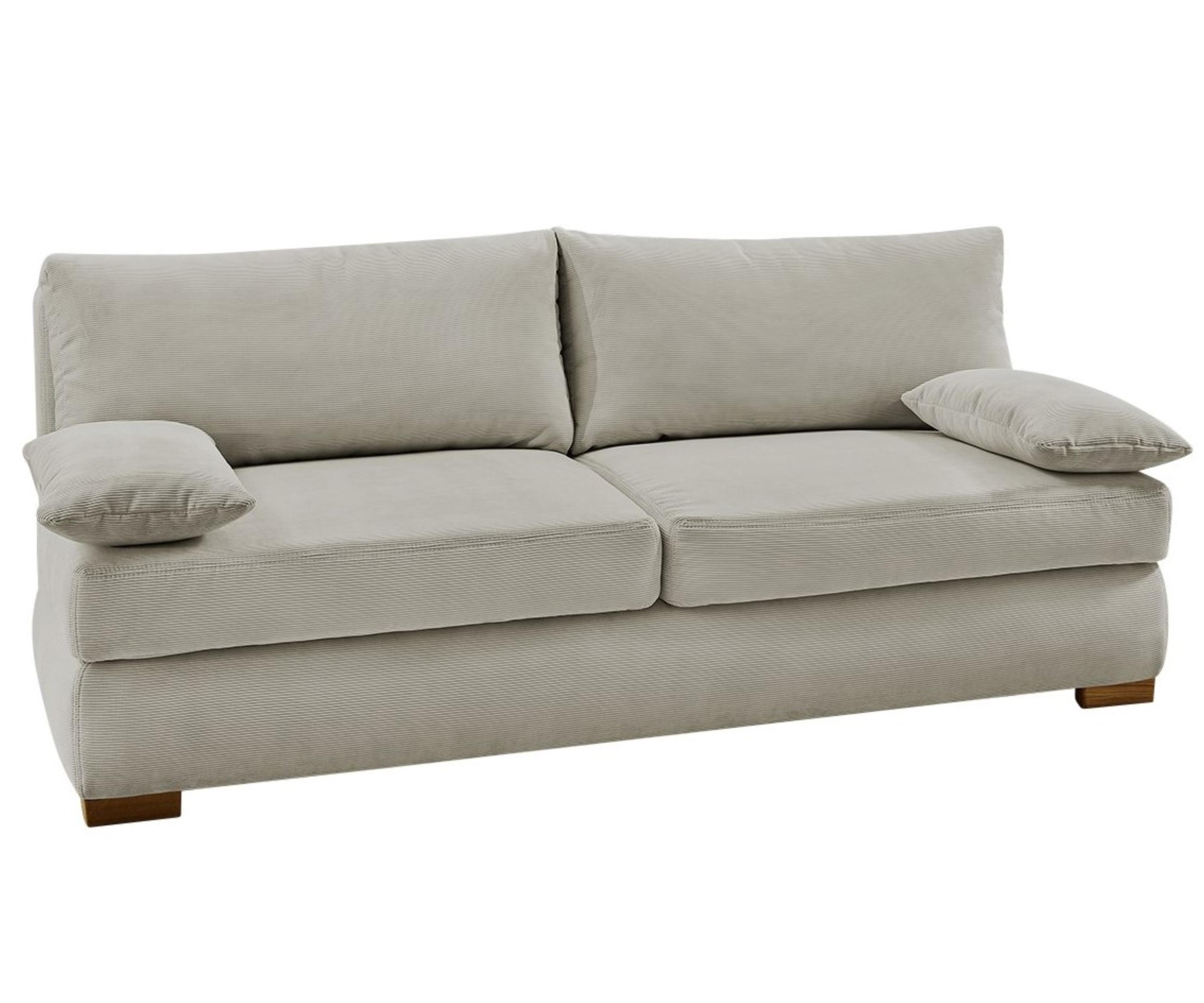 DAUER-SCHLAFSOFA Federkern Topper Bettkasten B201/T110/H88 cm, Liegefläche 160x200 cm, Feincord Beige / 15151 - Wildeiche/Eiche Bianco, Holz/Textil (201/88/110cm) - luma-home