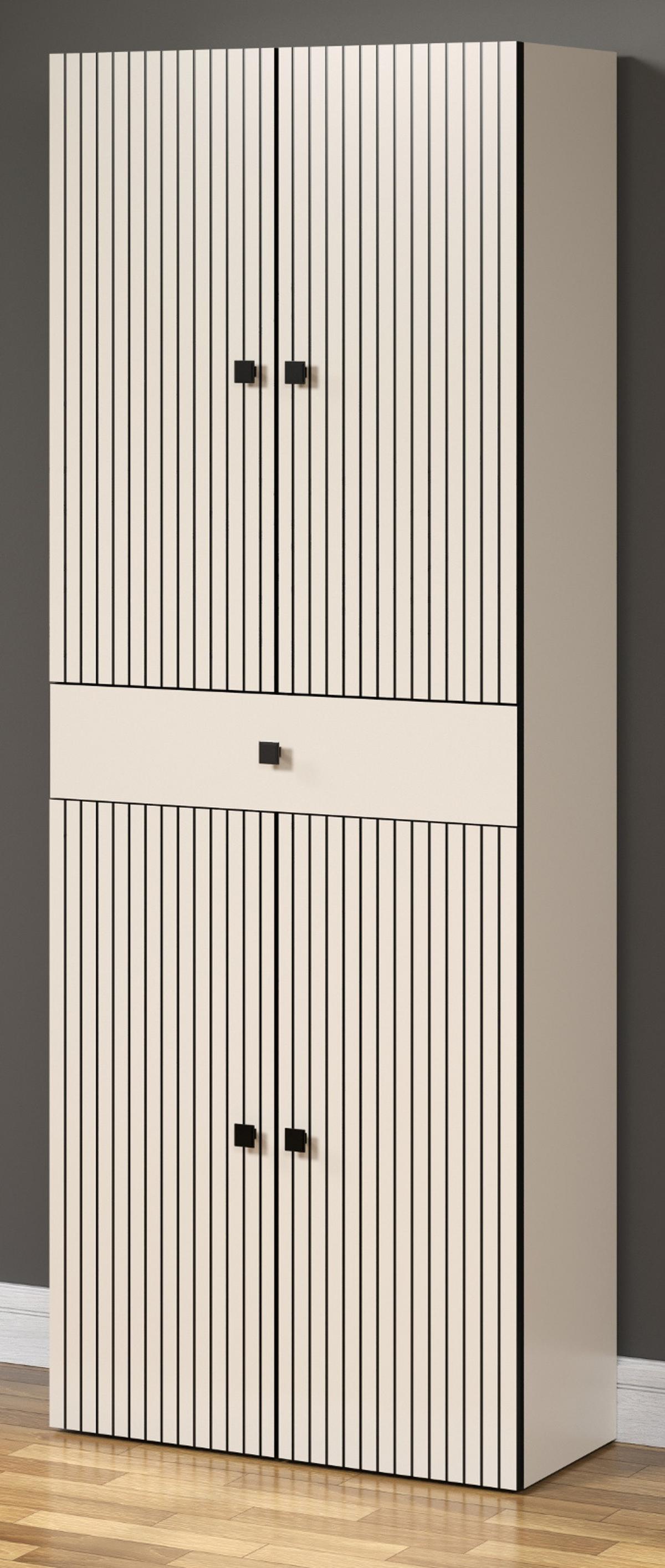 HOCHSCHRANK Kaschmir, grau 70 x 186 cm, Badschrank 4-türig - Kaschmir/Schwarz, Holzwerkstoff/Metall (70/186/31cm) - Top.Furn