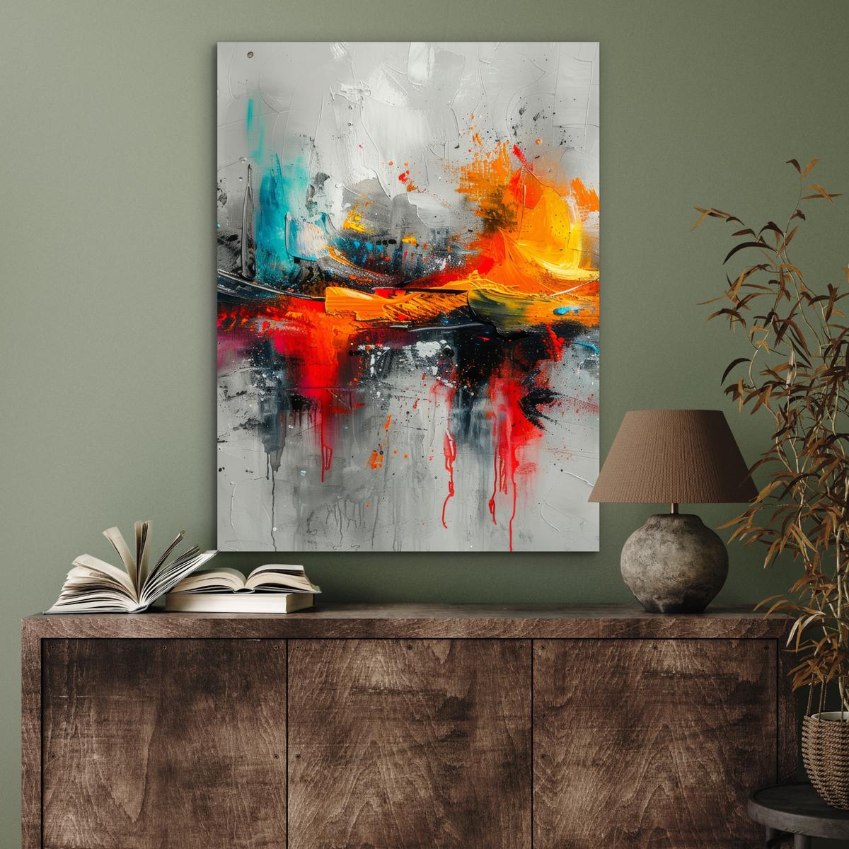 METALLBILD Moderne Kunst - Orange - Grau - Abstrakt 60x80 cm - Hellgrau, Metall (60/80cm) - MuchoWow