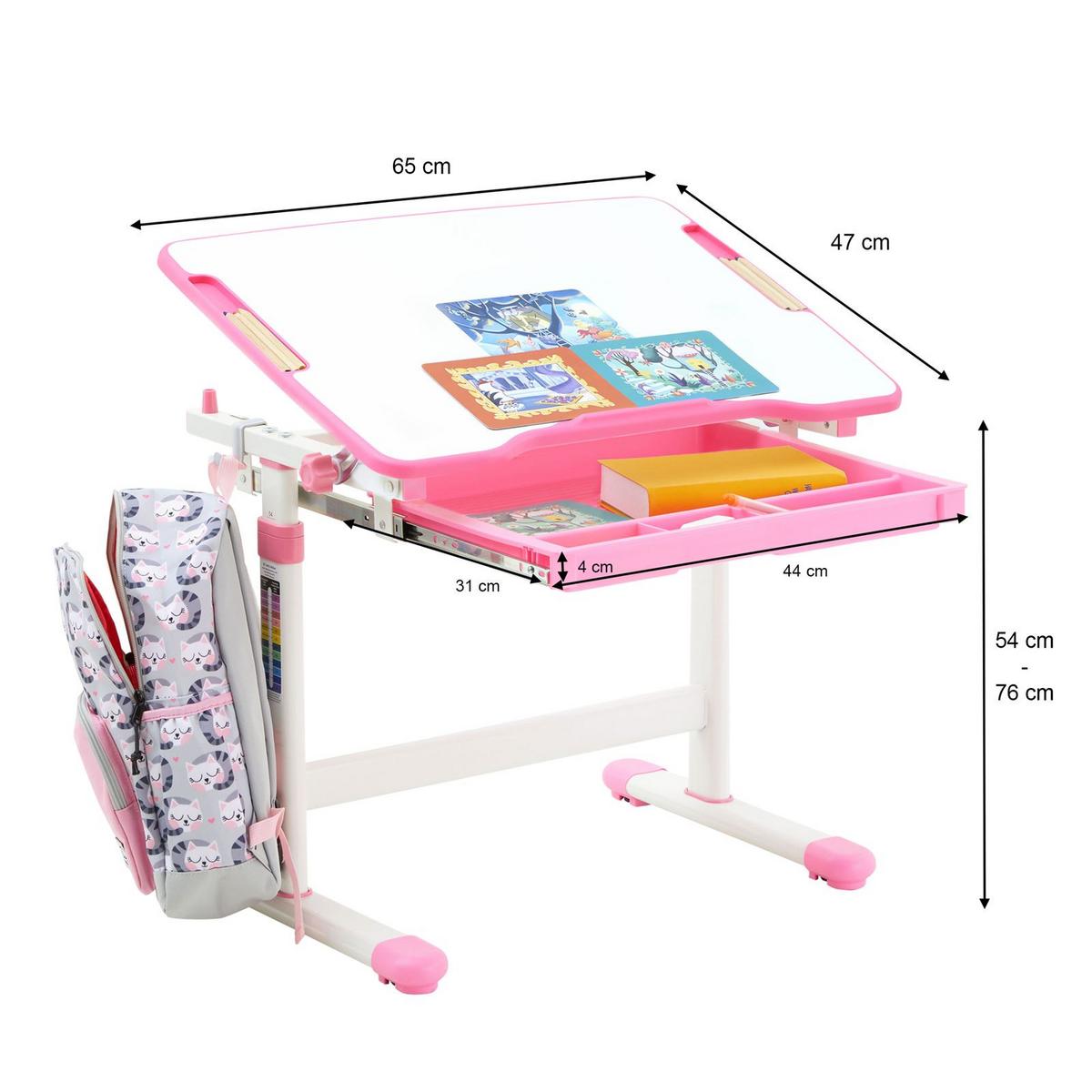 KINDERSCHREIBTISCH VITA - Weiß/Rosa, Holzwerkstoff/Metall (67/54/48cm) - CARO-Möbel