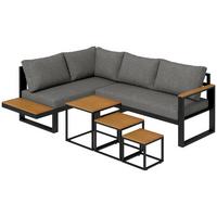 GARTENMÖBEL-SET, mit Ecksofa, Couchtisch, mit Sitzkissen, Aluminium, Kunststoff, Grau - Dunkelgrau, Metall - Outsunny