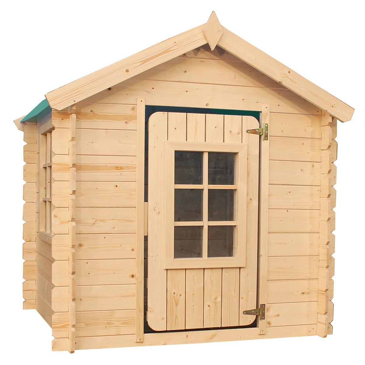 KINDERSPIELHAUS aus Holz - 111x113xH121 cm/0.9 m2 - M570Z-1 - Beige, Holz (114/121/111cm) - Timbela
