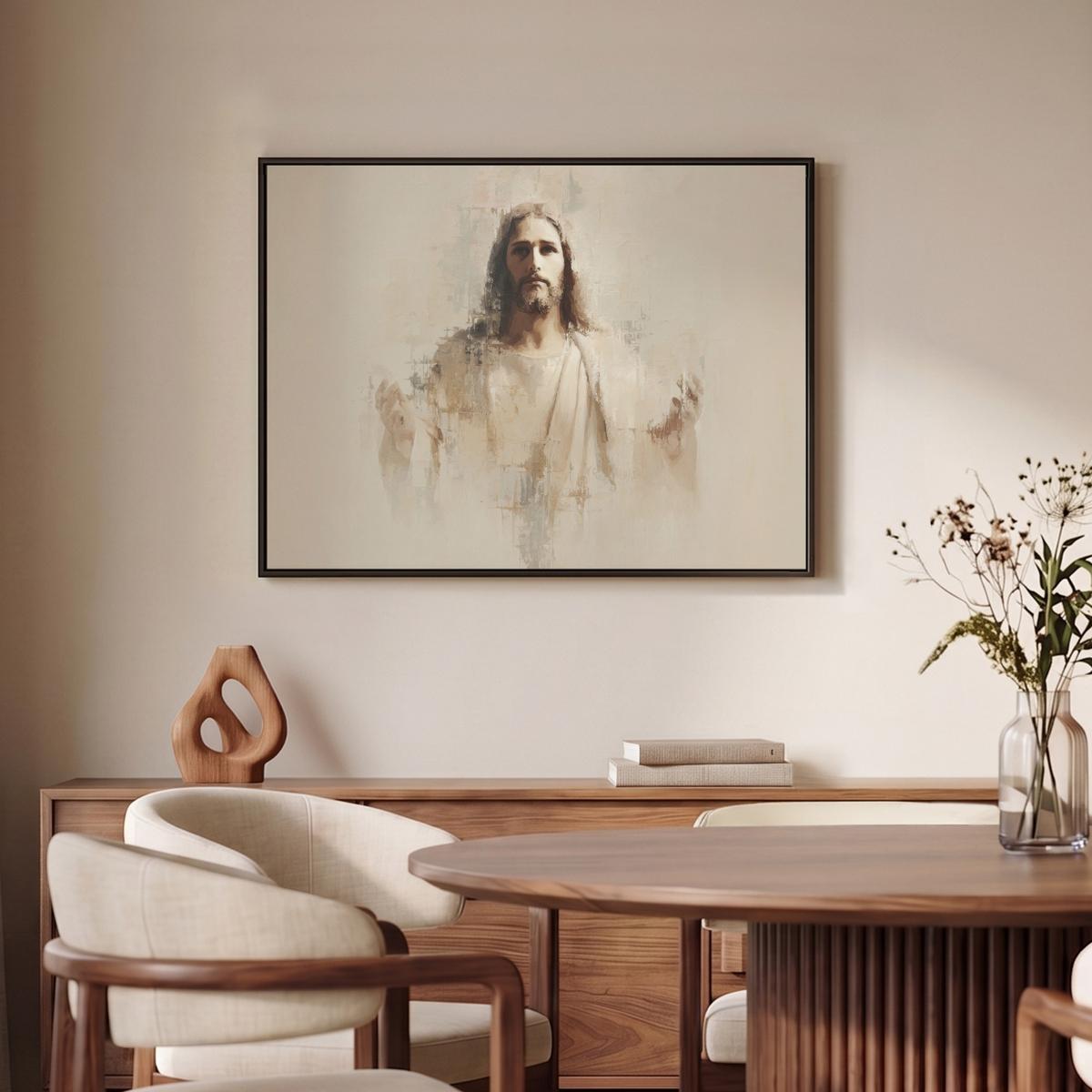 LEINWAND Bilder mit Rahmen - Porträt - Abstrakt - Jesus - Beige - 80x60 - Beige, Textil (80/60cm) - MuchoWow