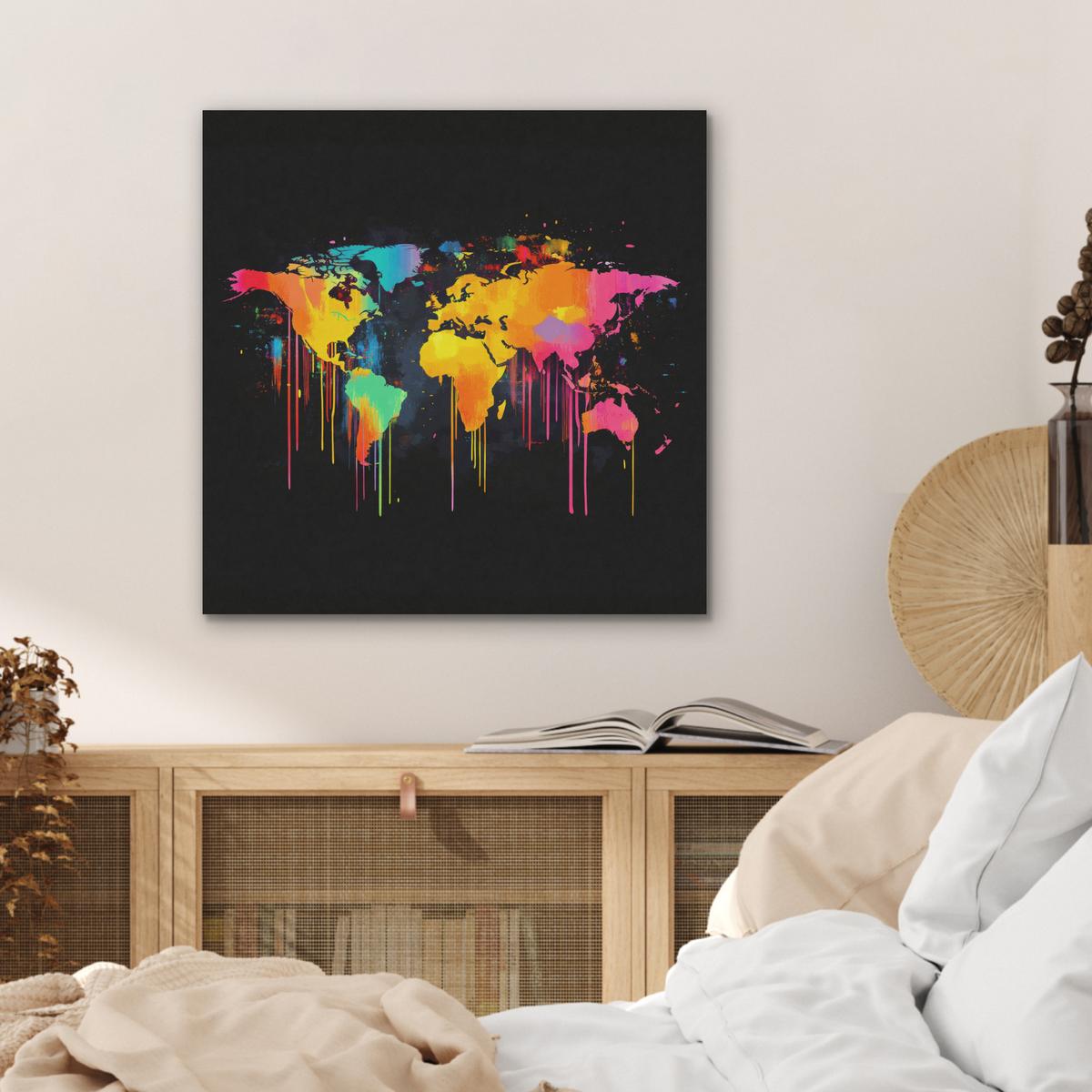 AKUSTIKBILD Weltkarte - Farbe - Bunt - Graffiti - Welt Wandbilder 60x60 cm - Multicolor, Kunststoff (60/60/0.9cm) - MuchoWow