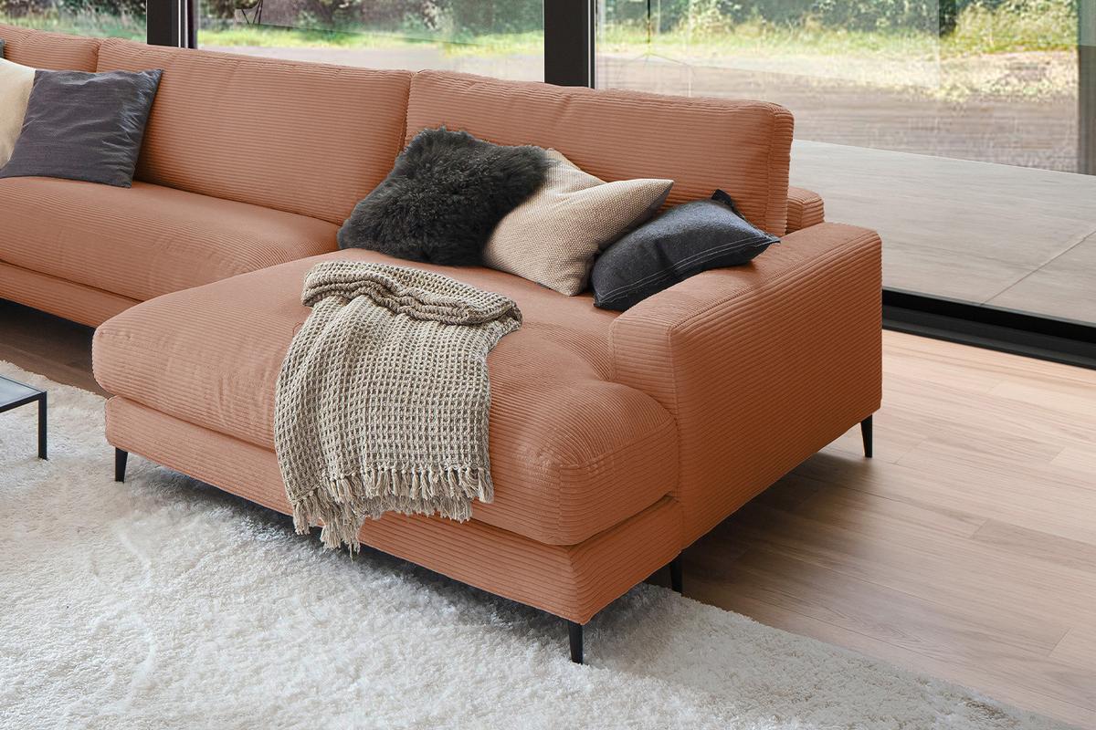 WOHNLANDSCHAFT CARA Braun Cord - Schwarz/Braun, Textil (341/84/223cm) - KAWOLA