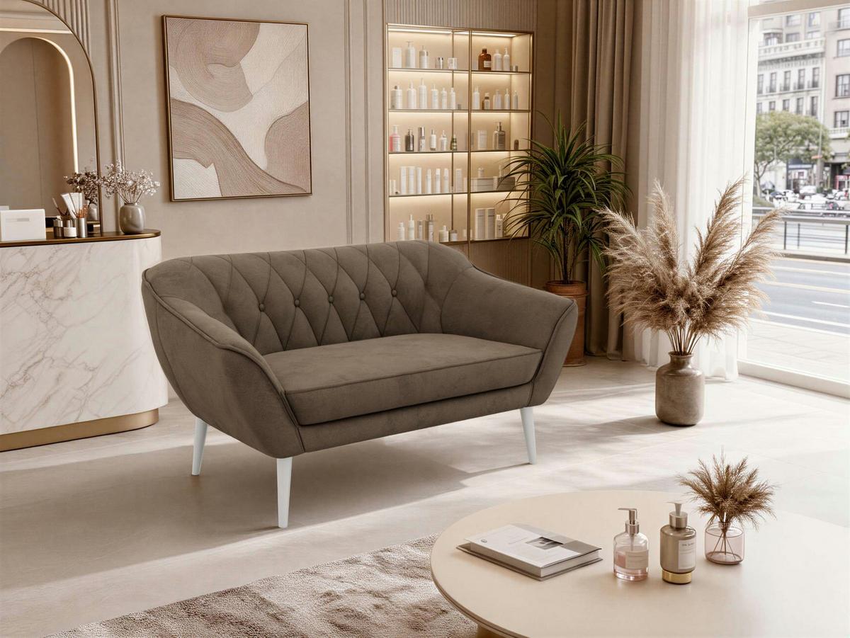 2-SITZER-SOFA PIRS - Braun Velvet - Weiße Beine - Dunkelbraun/Braun, Holzwerkstoff/Textil (140/75/74cm) - MKS