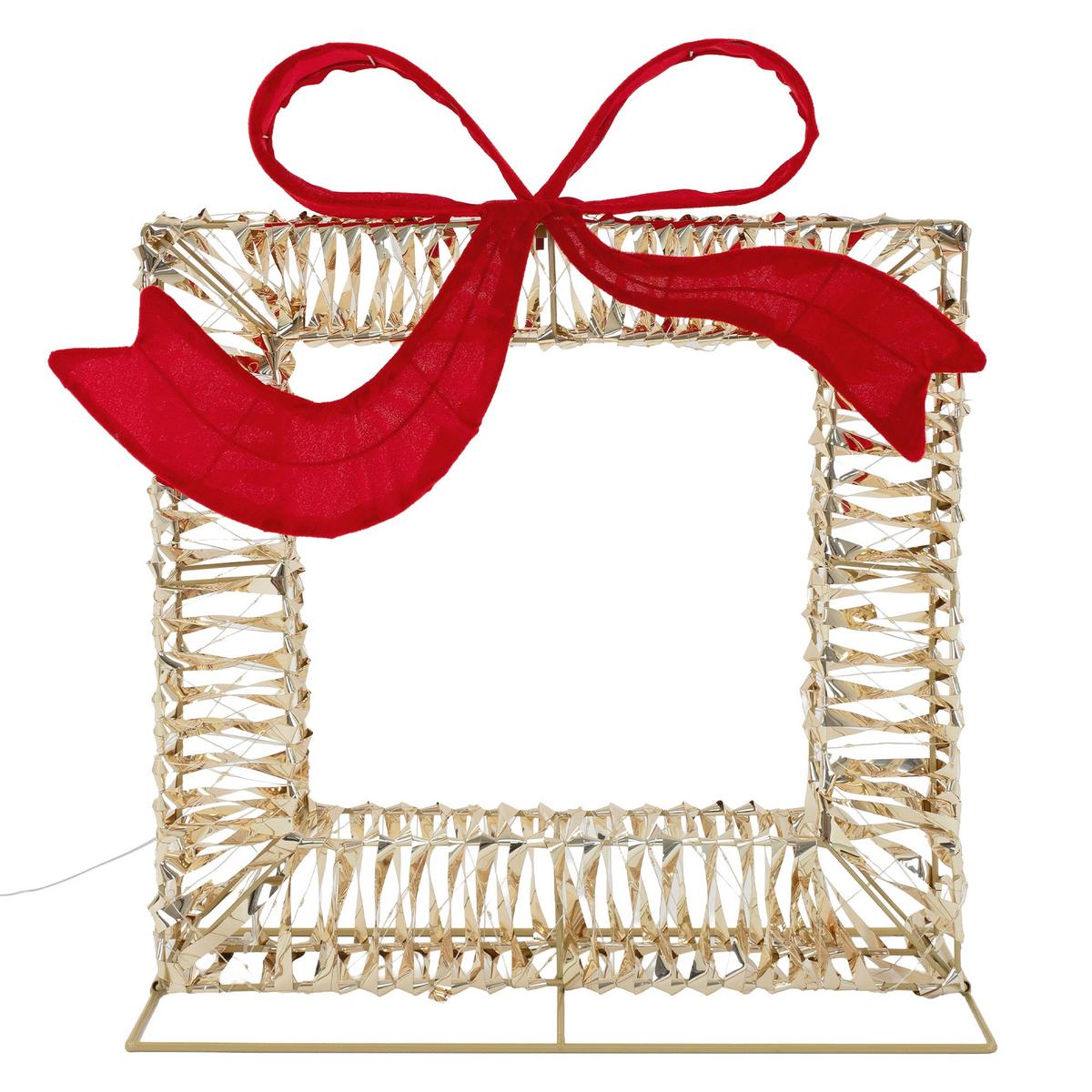 LED GESCHENKBOX WEIHNACHTEN mit Schleife Weihnachtsdeko mit Timer Außen Weihnachtsbeleuchtung 500 LEDs Warmweiß 58x63 cm - Goldfarben, Kunststoff (58/63/21.5cm) - ECD-Germany