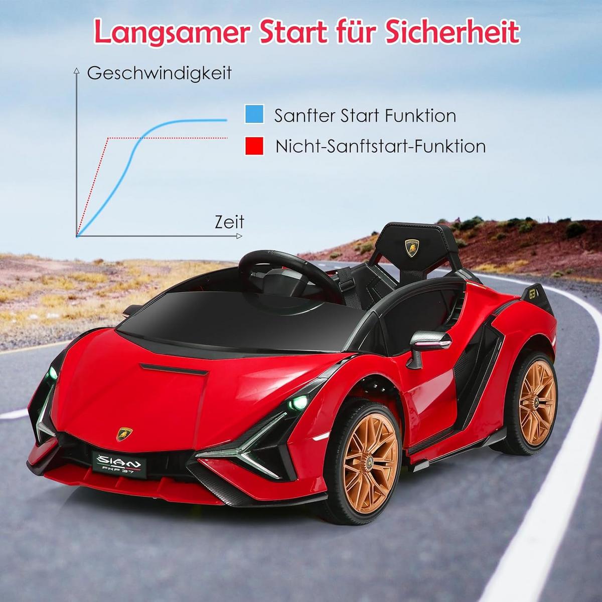 KINDERAUTO Lamborghini 12V Rot - Rot, Kunststoff (108/41/64cm) - COSTWAY