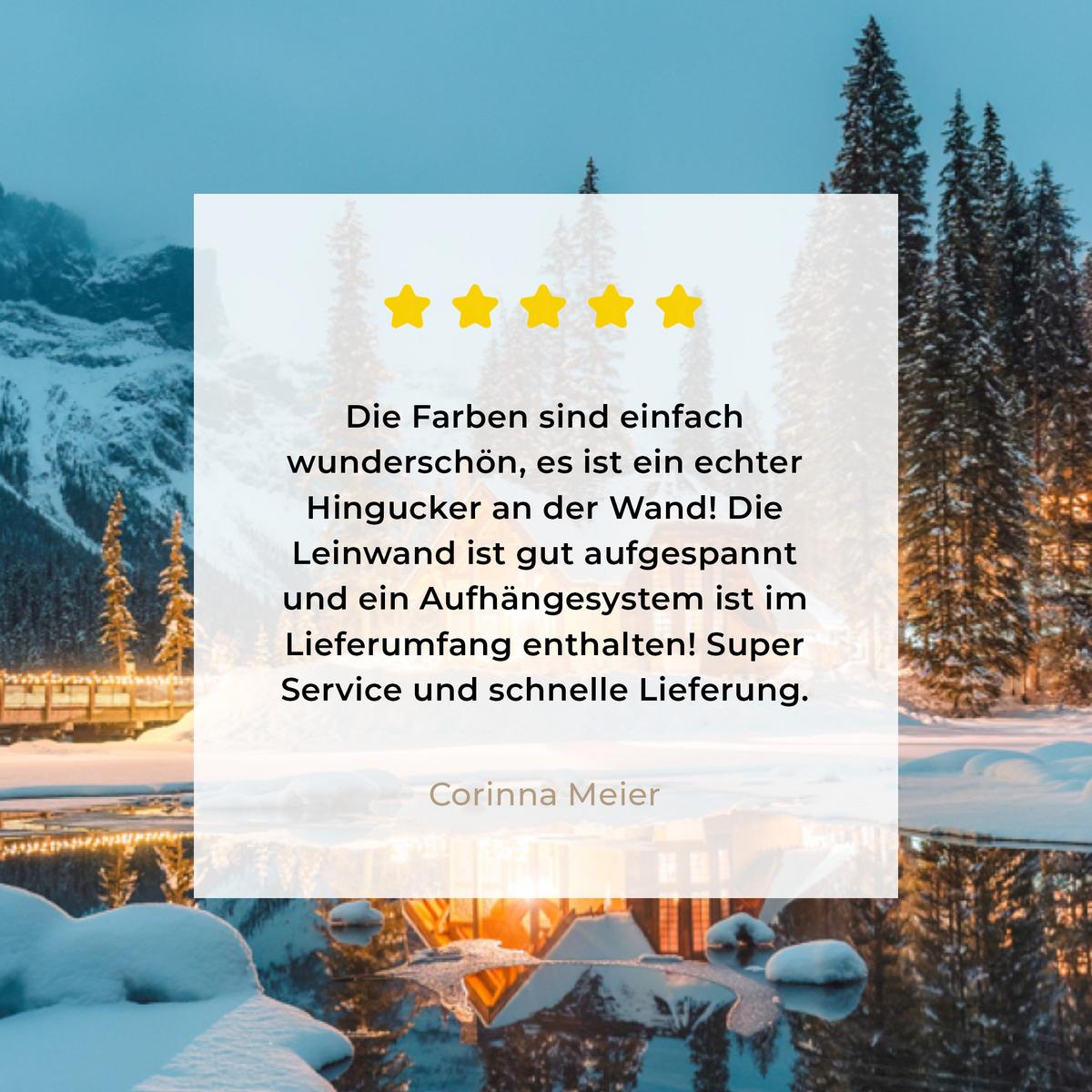 LEINWANDBILD Winterlandschaft - Natur - Haus - Berge - Schnee Wandbild 40x30 cm - Hellblau, Textil (40/30cm) - MuchoWow