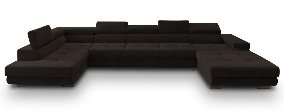WOHNLANDSCHAFT TORIVA L-S Braun Velours-Stoff mit Schlaffunktion - Braun, Holz (418/90/202cm) - MASSENO