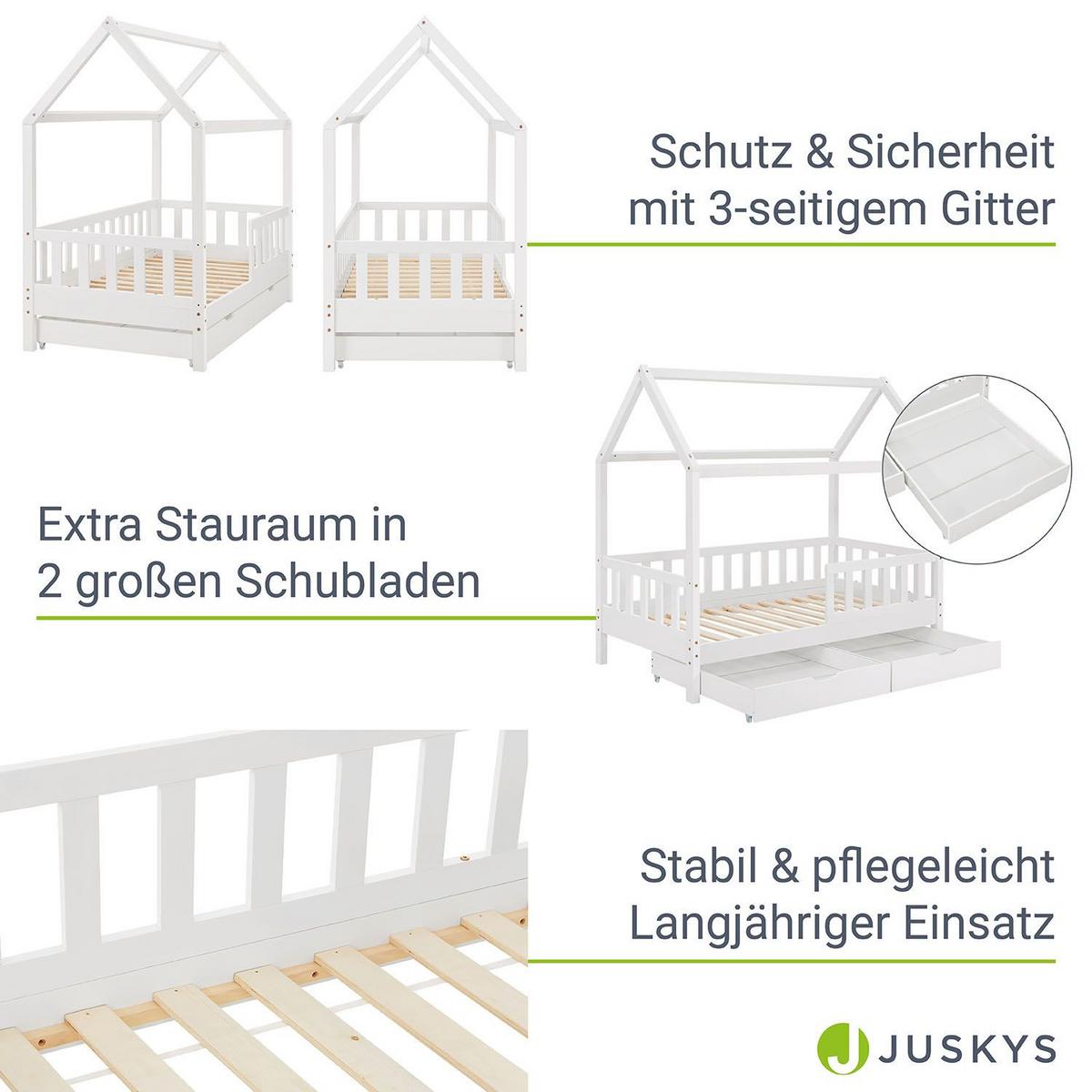 KINDERBETT Marli weiß 80x160 cm mit Bettkasten und Matratze - Weiß, Holz (80/160cm) - Juskys