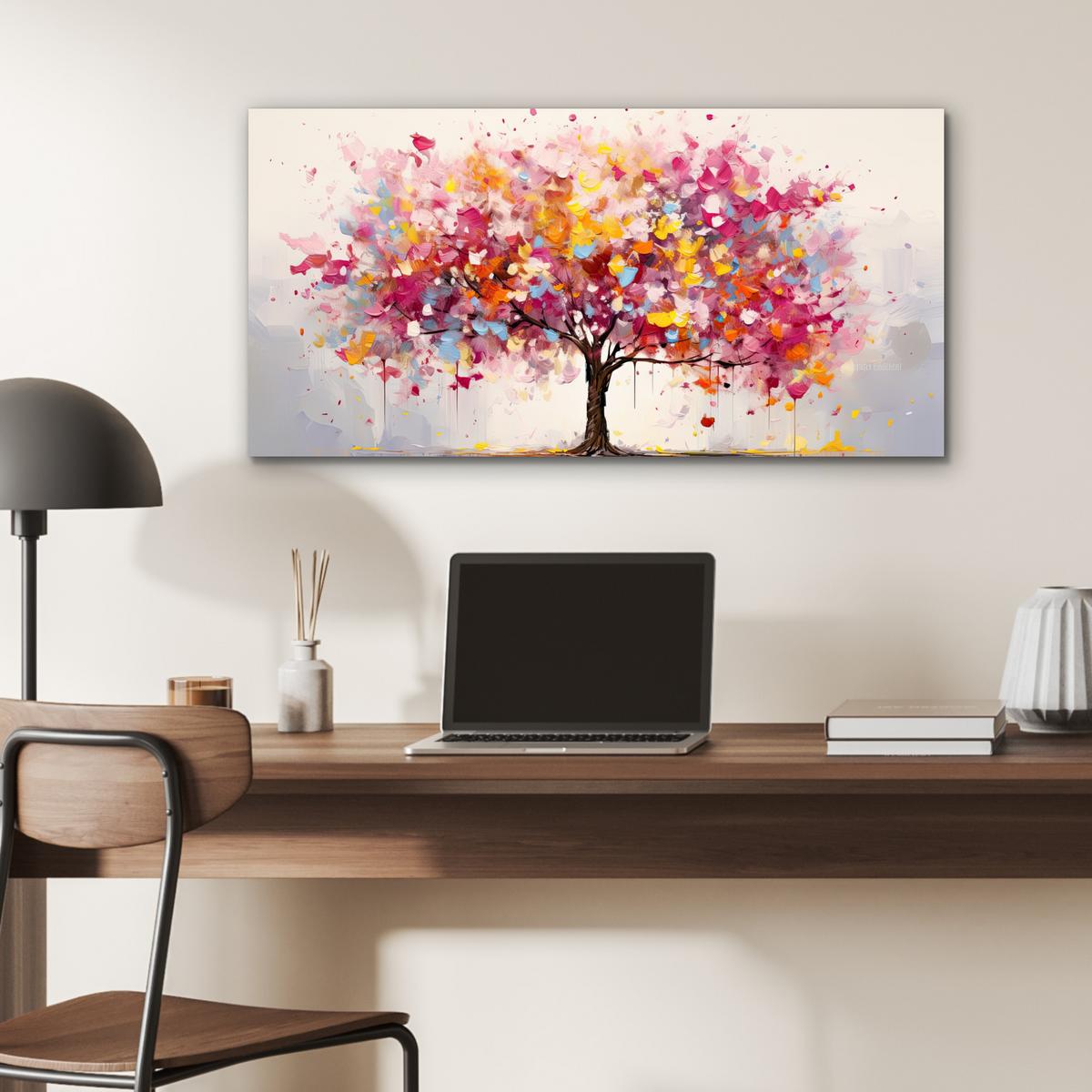 METALLBILD Aquarell - Baum - Kunst - Abstrakt 80x40 cm - Multicolor, Metall (80/40cm) - MuchoWow