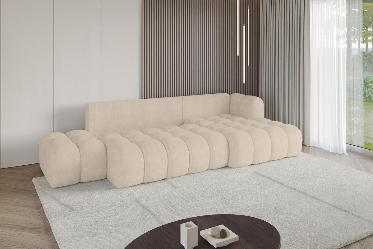 ECKSOFA mit Schlaffunktion Ottomane RECHTS OLEA-L2 321x164x75 Beige Velours - Sandfarben/Schwarz, Holzwerkstoff/Kunststoff (164/321cm) - ALTDECOR