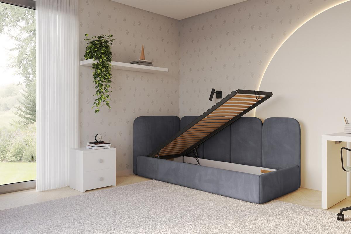 EINZELLBETT Jugendbett mit Bettkasten, Rechts - VELY 80x200 Dunkelgrau - Titanfarben, Holzwerkstoff/Textil (80/200cm) - ALTDECOR