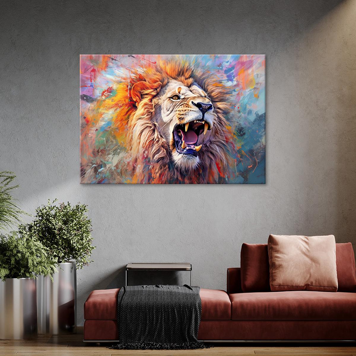 WANDBILD wilder löwe abstraktion - Multicolor, Textil (60/40cm) - Feeby