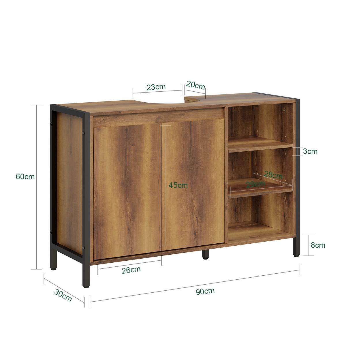 BADSCHRANK mit Aussparung für Waschbecken BZR63-L-PF - Ahornfarben, Fell (90/60/30cm) - SoBuy