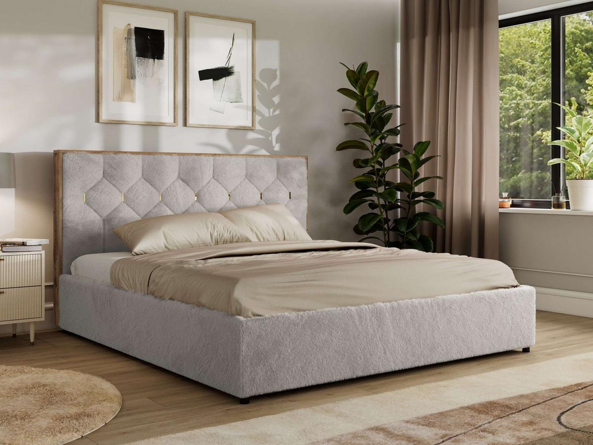 POLSTERBETT LARINO CLASSIC 200/200 - Hellgrau Plüsch - ohne Matratze - Hellgrau, Textil (200/200cm) - MKS