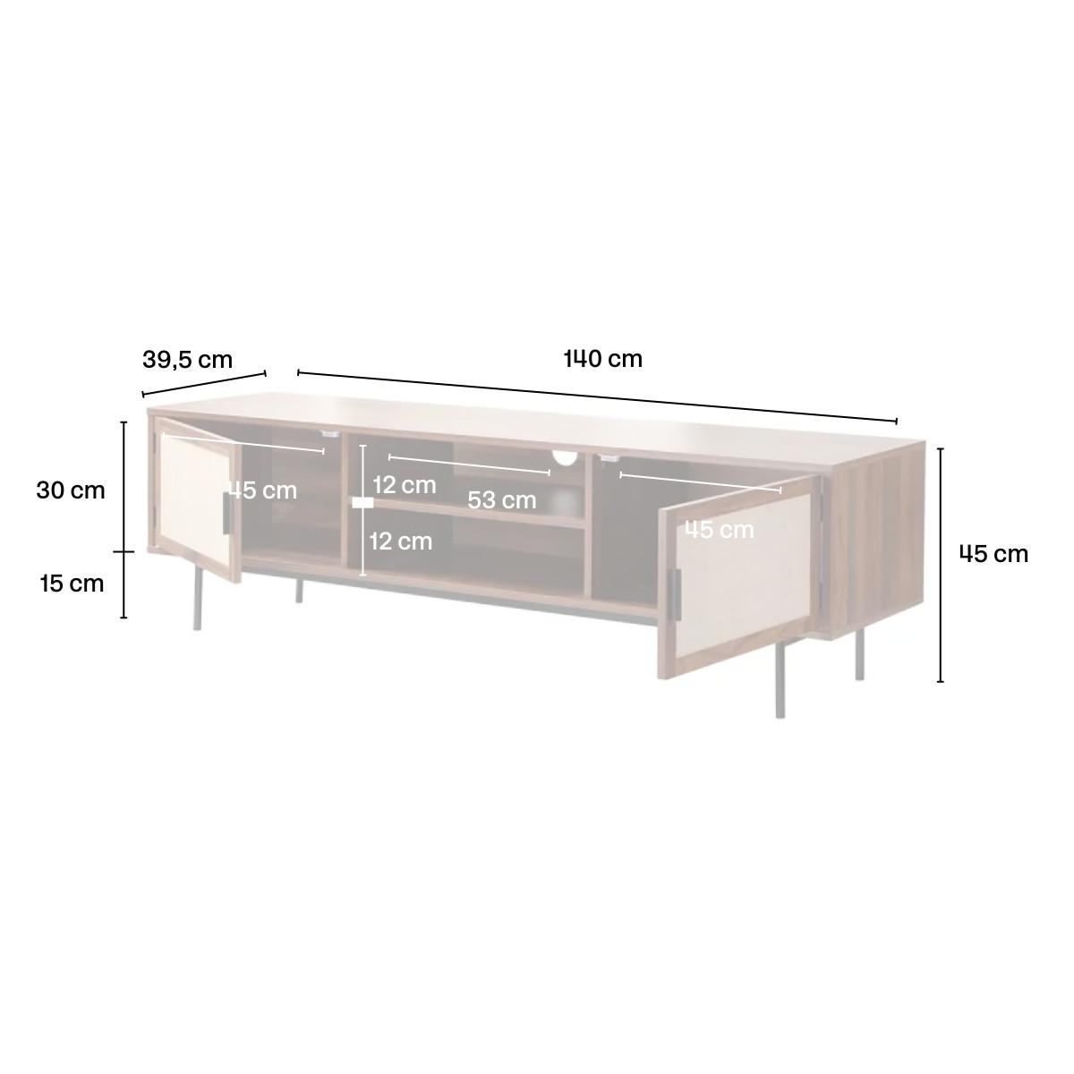 TV-MÖBEL in walnussdekor mit fronten aus stoff jetson 39,5/45/140 cm - Nussbaumfarben, Holzwerkstoff (39.5/45/47.5cm) - Calicosy