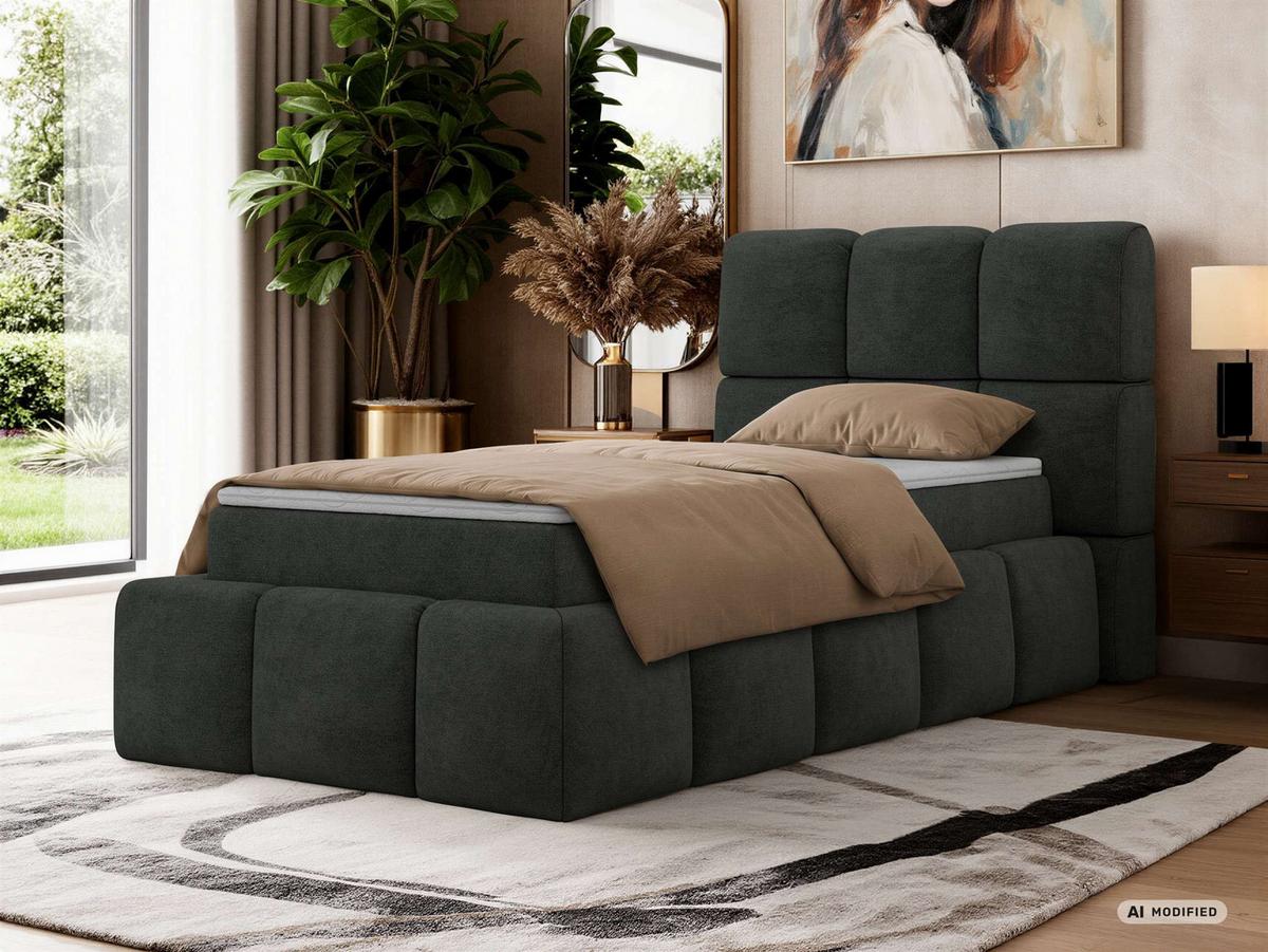 BOXBETT NIRA 90/200 - Dunkelgrau Stukture - Topper T25 - H3 - Dunkelgrau/Schwarz, Kunststoff/Textil (200/90cm) - MKS