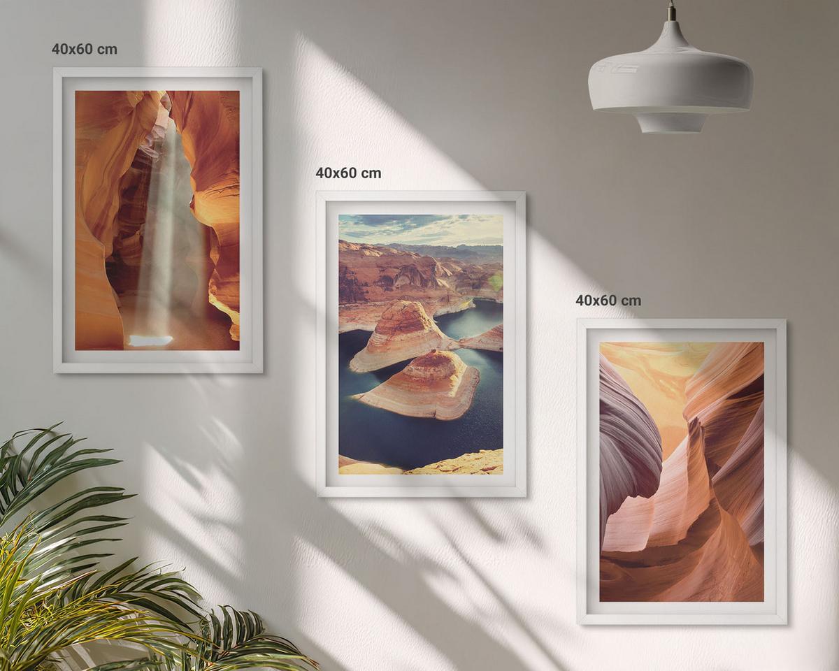 BILDER SET 3er Set - 40x60 cm Weißer Rahmen - Wasserfall in der Schlucht - Weiß, Kunststoff (40/60cm) - TULUP