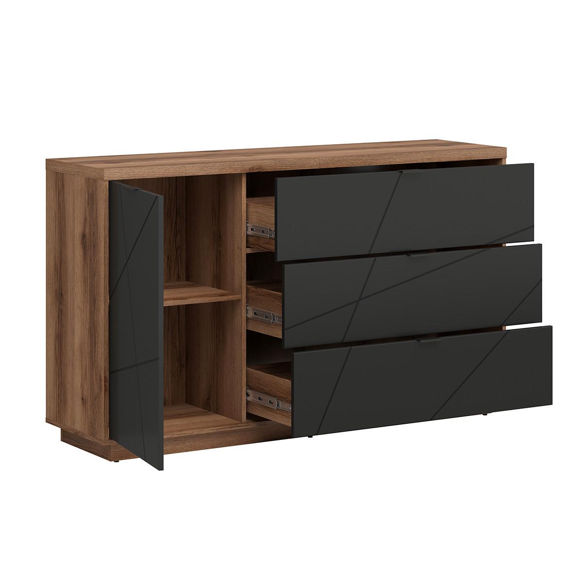 SIDEBOARD Sven Schwarz und Holz - Schwarz, Holzwerkstoff (156/93/43cm) - Petits-meubles