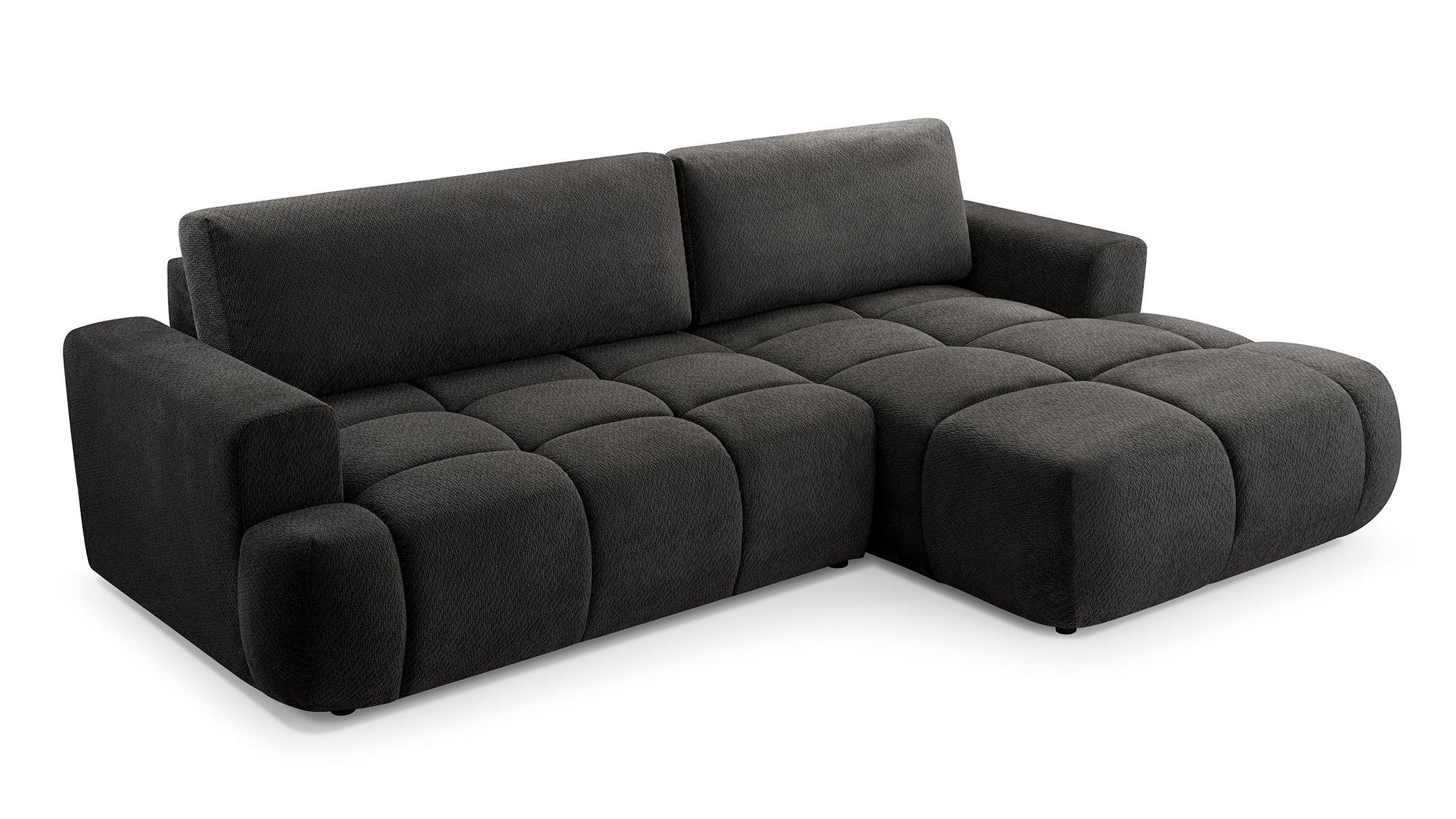 ECKSOFA VASTO Grau Geflochtener Stoff mit Schlaffunktion - Grau, Holz (261/152cm) - MASSENO