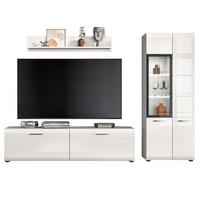 WOHNWAND weiß Hochglanz 3-teilig 235 cm, Schrankwand modernes Design - Weiß Hochglanz/Silberfarben, Glas/Holzwerkstoff (235/160/41cm) - Inn.Furn