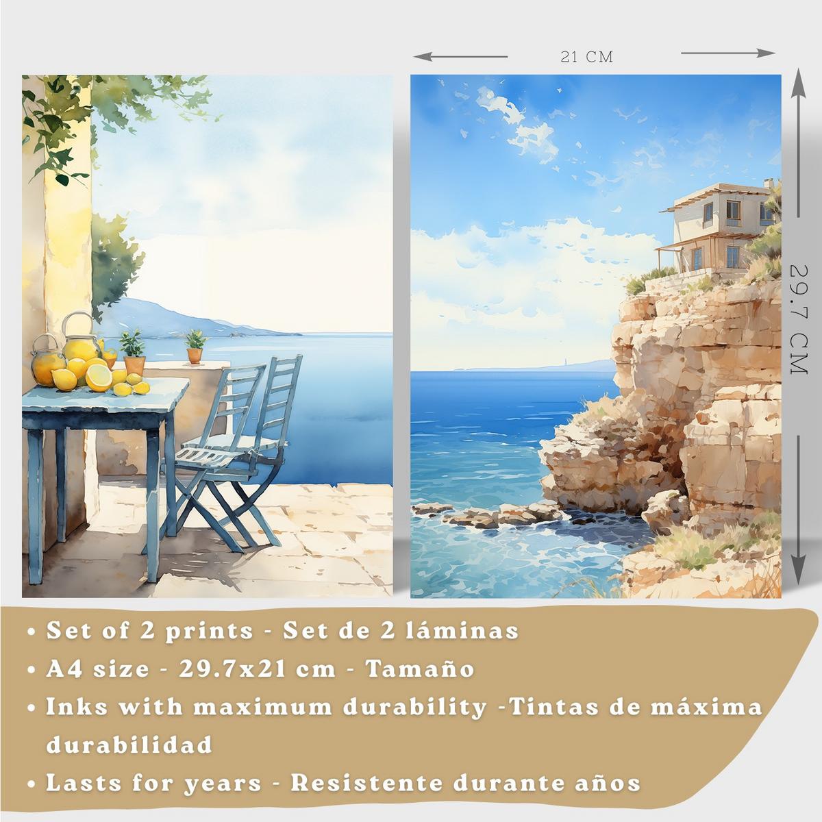 POSTER 3er Bilder-Set Wandbilder Strand Meer modern ohne Rahmen – Wohnzimmer Deko, Schlafzimmer, Küche, Badezimmer Leichter Holzrahmen A4 - Beige, Papier (29.7/1/21cm) - Nacnic