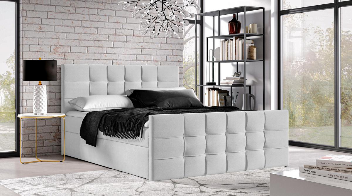 BOXBETT Ambusio 160/200 cm in Hellgrau – mit Bettkasten + TOPPER - Hellgrau/Schwarz, Holz/Holzwerkstoff (160/200cm) - AX Living