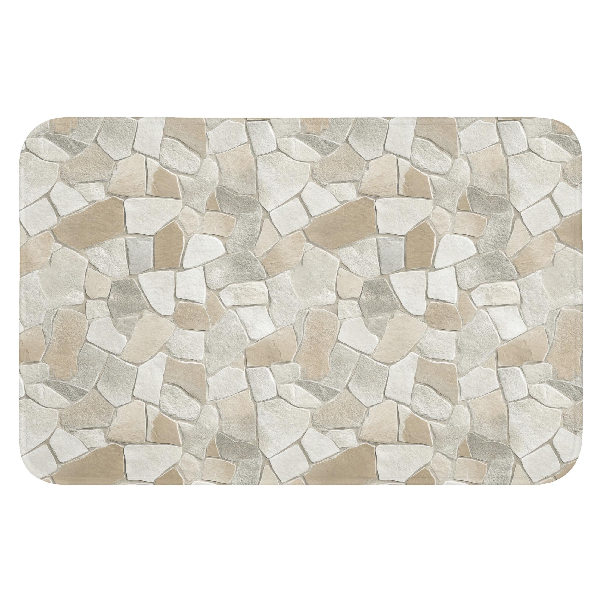 BADEMATTE Mosaik - Steine - Beige Rutschfest 60x40 cm - Beige/Creme, Textil (60/40cm) - OnlyWow