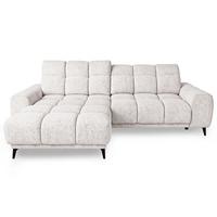 ECKSOFA Marco Mini mit elektrisch ausfahrbarem Sitz und verstellbaren Kopfstützen, Links, Chenille-Stoff, Creme - Creme/Schwarz, Textil (275/182cm) - Beautysofa