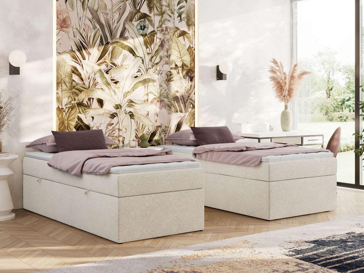BOXBETT ZERO 90/200 - Creme Struktur - H4 - Topper T25 - Creme, Textil (90/200cm) - MKS