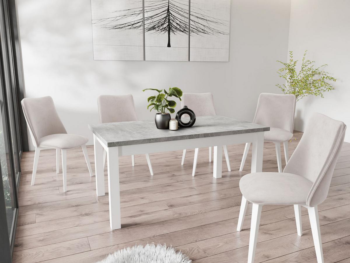 ESSTISCH Molly rechteckig ausziehbar, Grauer Beton 160-240/90/75 cm - Hellgrau/Weiß, Holz/Holzwerkstoff (90/240/75cm) - WFL GROUP