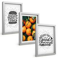 BILDER SET 3er Set - 20x30 cm Silberner Rahmen - Juicy Oranges Kitchen - Silberfarben, Kunststoff (20/30cm) - TULUP