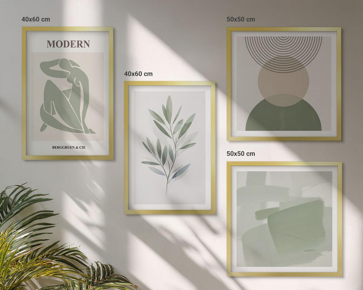 BILDER SET 4er Set - 50x50 cm & 40x60 cm Goldrahmen - Stilvolle abstrakte Pflanzengrafiken - Goldfarben, Kunststoff (50/50cm) - TULUP