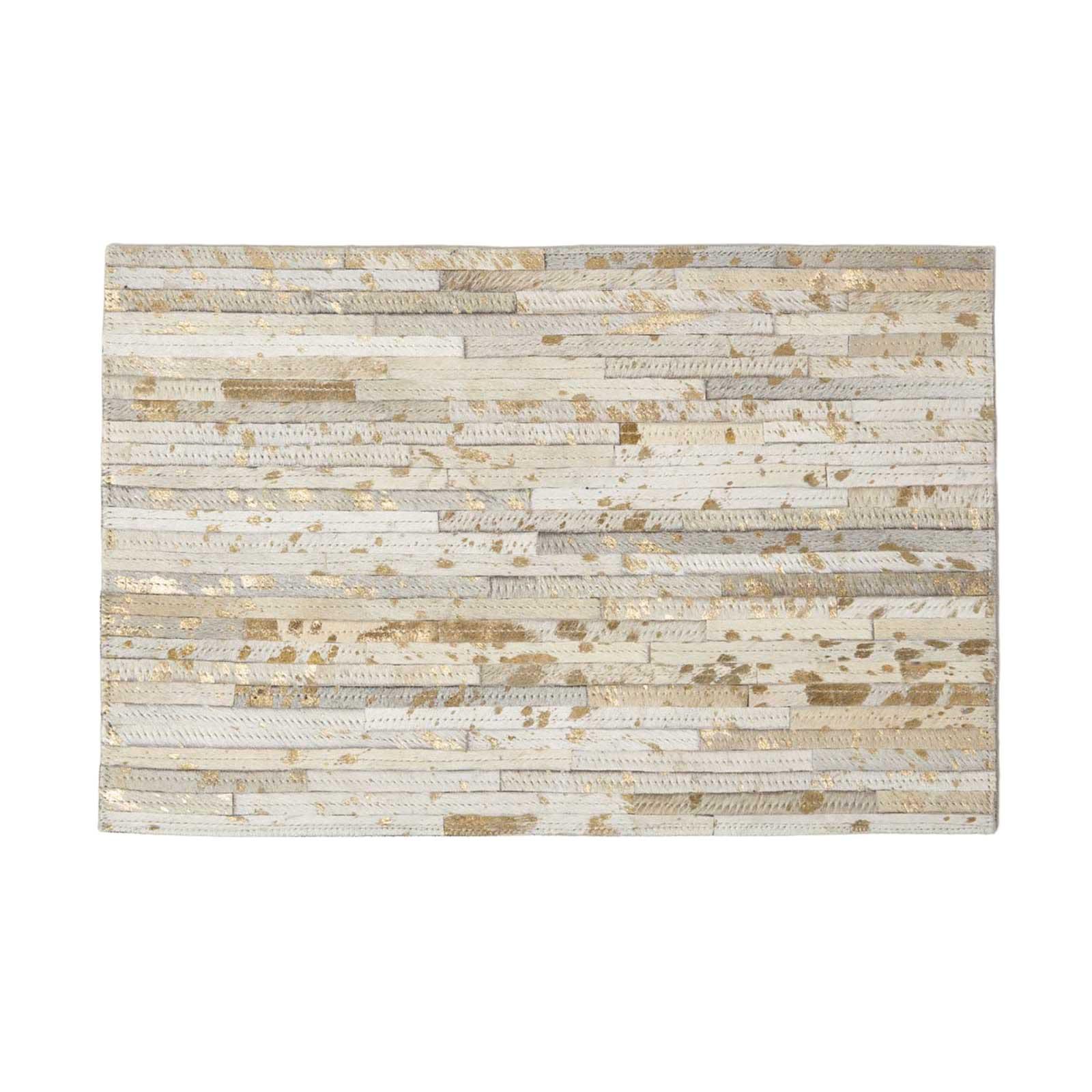 TISCHSET 4er-Set grau-gold, Patchwork-Streifen, Fell & Leder, 30/46 cm - Grau, Leder (30/46cm) - Homescapes