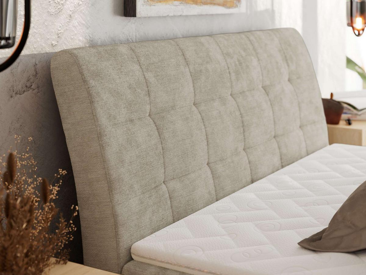 BOXBETT DAGOS 140/200 - Beige Schenille glatt - H3 - Topper Visco - Beige, Textil (140/200cm) - MKS
