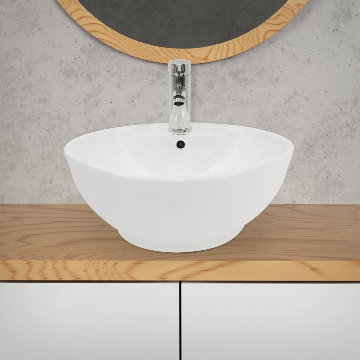 WASCHBECKEN Ø 455 x 185 mm rund aus Keramik in Weiß - Weiß, Keramik (45.5/18.5/45.5cm) - ECD-Germany