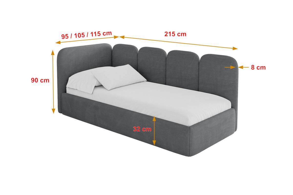 EINZELLBETT Jugendbett mit Bettkasten und Matratze H3/H4, Rechts - VELY 90x200 Dunkelgrau - Schieferfarben, Holzwerkstoff/Textil (90/200cm) - ALTDECOR