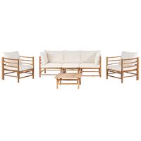 LOUNGE SET 5-Sitzer Bambusholz hellbraun 4-teilig Auflagen cremeweiß Cerreto - Creme, Holz - Beliani