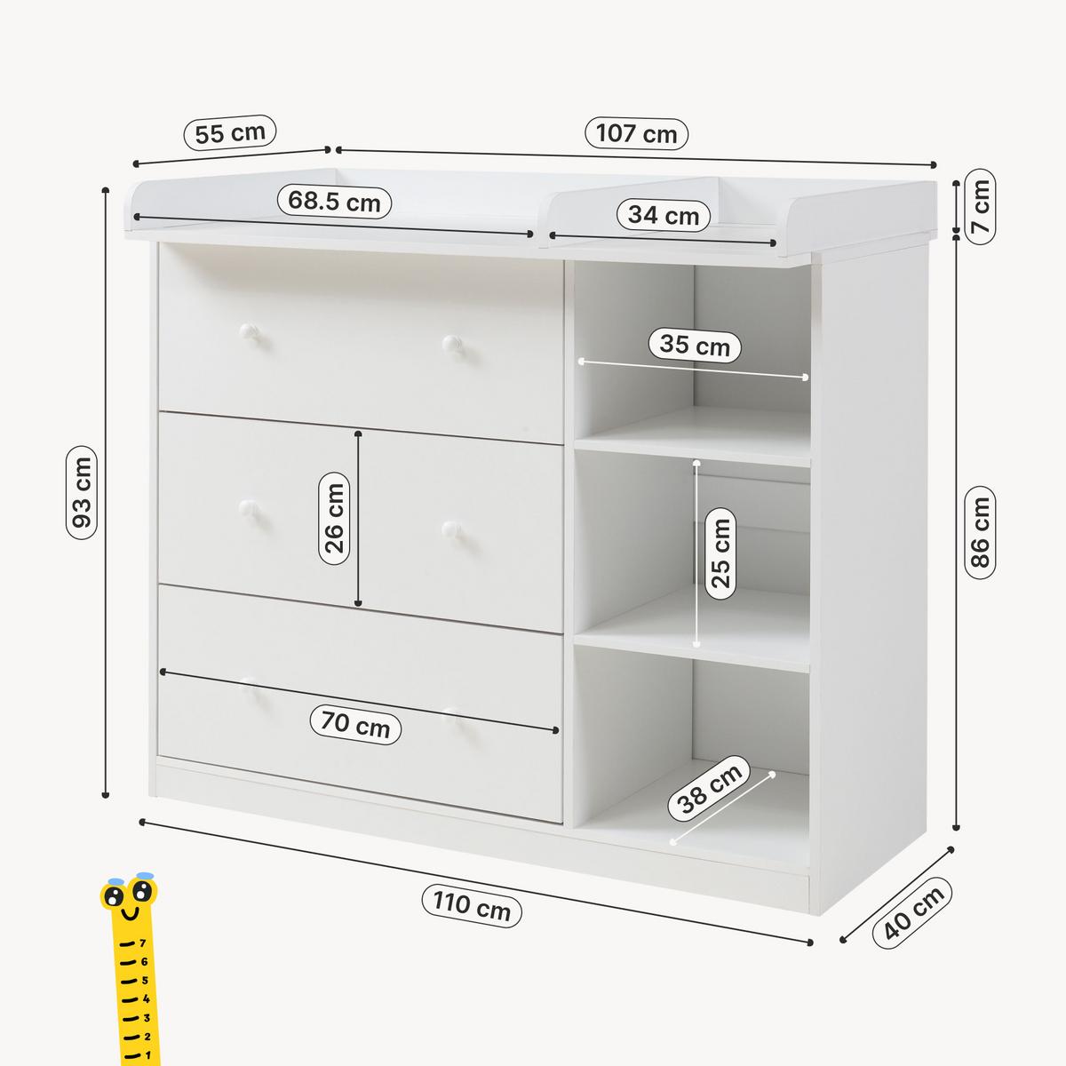 WICKELKOMMODE Beldinupp - Weiß, Holzwerkstoff (55/93/110cm) - [en.casa]