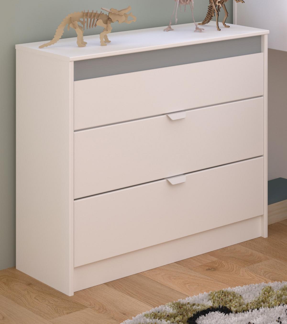 KINDERZIMMER weiß, grau oder rosa, Komplett-Set 3-teilig mit Kleiderschrank, Schreibtisch, Bett 90x200 - Weiß, Holzwerkstoff (110/104/205cm) - Parisot Meuble